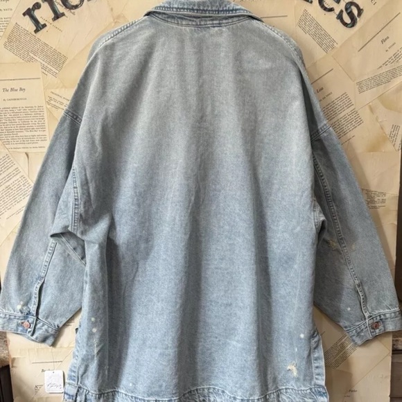 Free People Madison City Denim Jacket Distressed We The Free Bleach Spots - Picture 8 of 8
